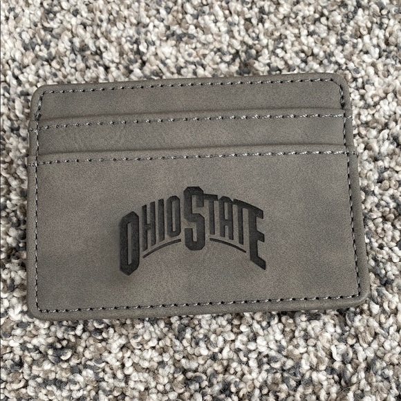 Other - Dark Gray Leather Card Holder with Minimalist Design and OHIO STATE Logo